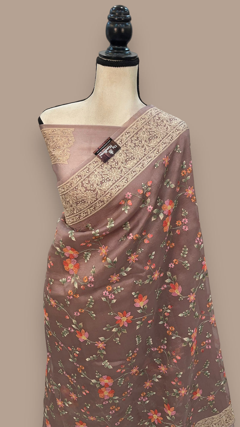 Pure Organza Chikankari Handloom Banarasi Saree - The Handlooms