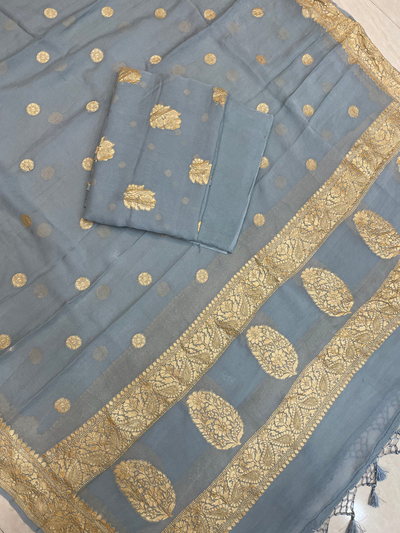 Pure Khaddi Georgette Banarasi Dress material - The Handlooms