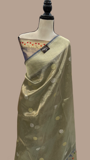 Pure Kora Katan Silk Banarasi Handloom Saree - All over kadua motifs With Meenakari - The Handlooms
