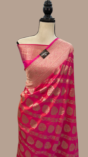 Pure Katan Silk Banarasi Handloom Saree - All Over Jaal Work - The Handlooms