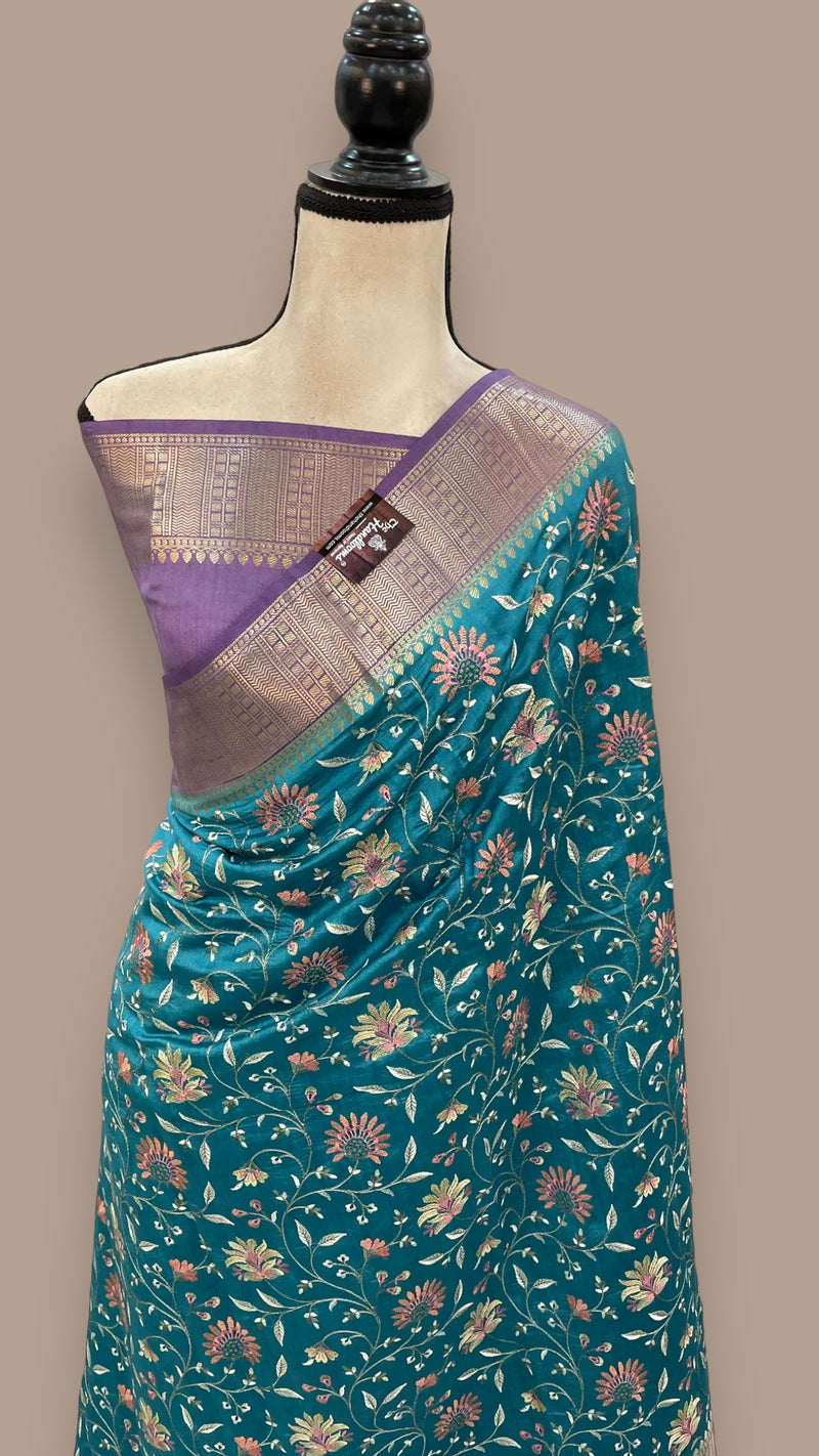Pure Chiniya Silk Handloom Banarasi Saree with Chikankari - The Handlooms