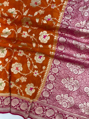 Khaddi Georgette Handloom Banarasi Saree - All over Jaal Work with meenakari - The Handlooms