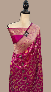 Pure Katan Silk Banarasi Handloom Saree - All over Jaal work with Meenakari - The Handlooms