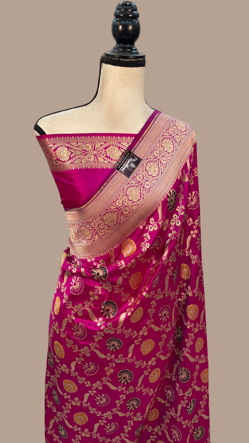 Pure Katan Silk Banarasi Handloom Saree - All over Jaal work with Meenakari - The Handlooms