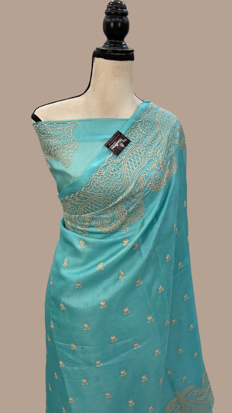 Tussar Silk Handloom Banarasi Saree With Chikankari - The Handlooms