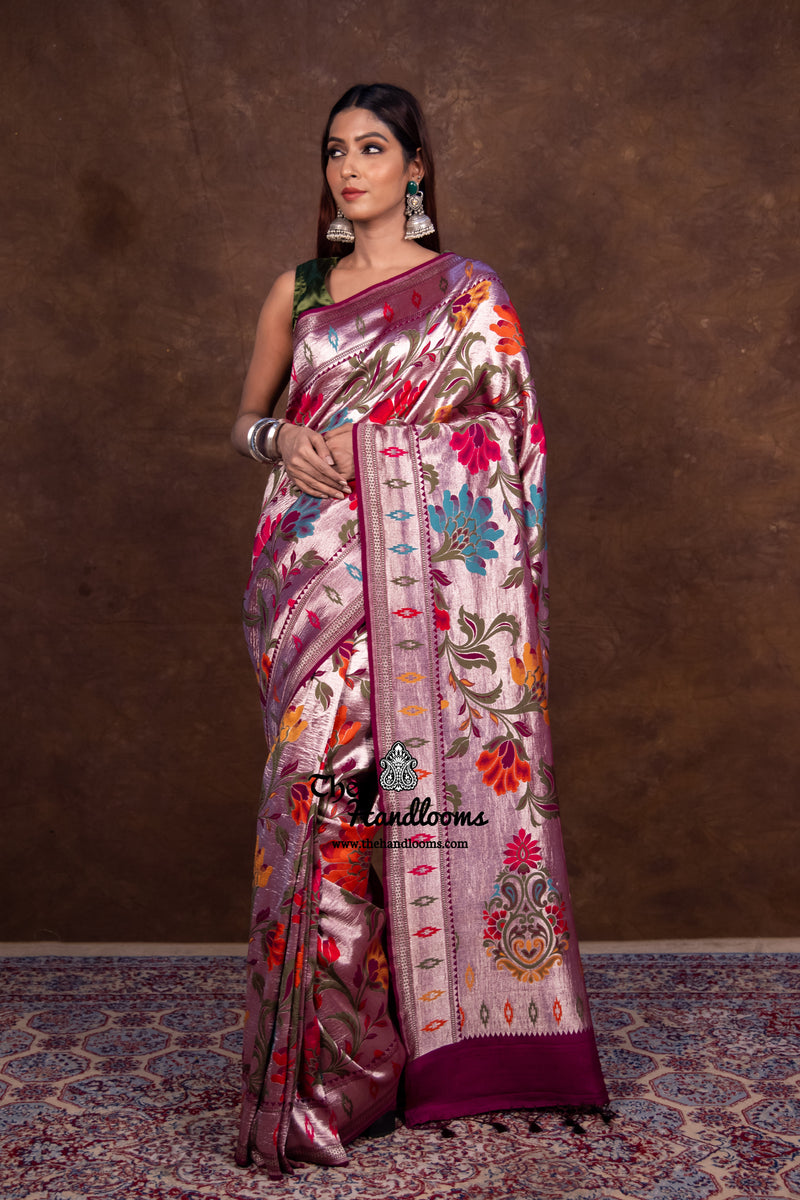 Pure Tussar Georgette Brocade Handloom Banarasi Saree - The Handlooms