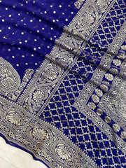 Khaddi Georgette Handloom Banarasi Saree - Gold Zari - The Handlooms