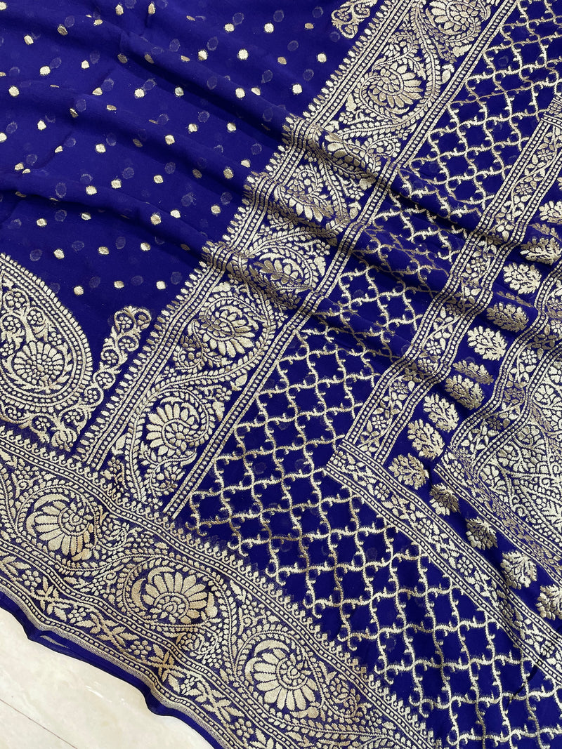 Khaddi Georgette Handloom Banarasi Saree - Gold Zari - The Handlooms