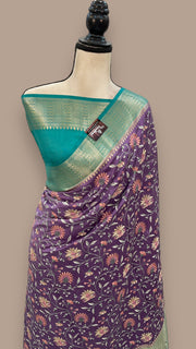 Pure Chiniya Silk Handloom Banarasi Saree with Chikankari - The Handlooms