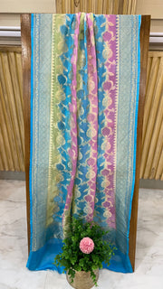 Pure Khaddi Georgette Dupatta - water zari - The Handlooms