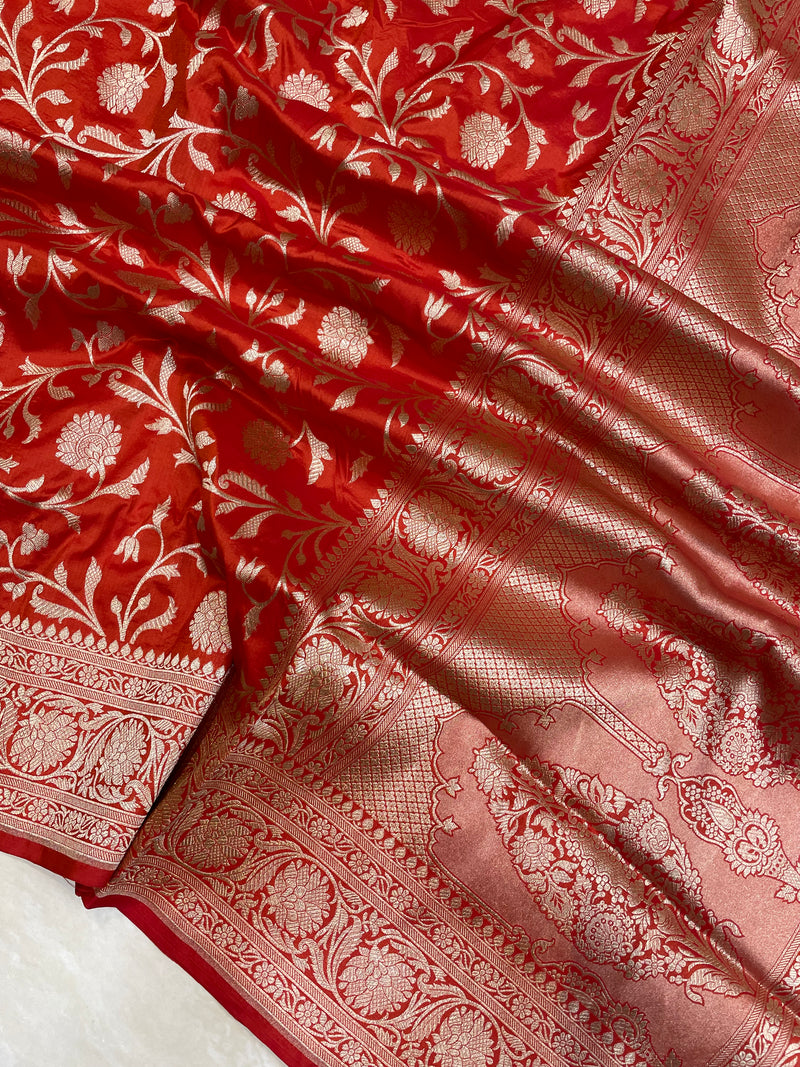 Pure Katan Silk Banarasi Handloom Saree - All Over Jaal Work - The Handlooms