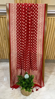 Red Pure Khaddi Georgette Dupatta - water zari - The Handlooms