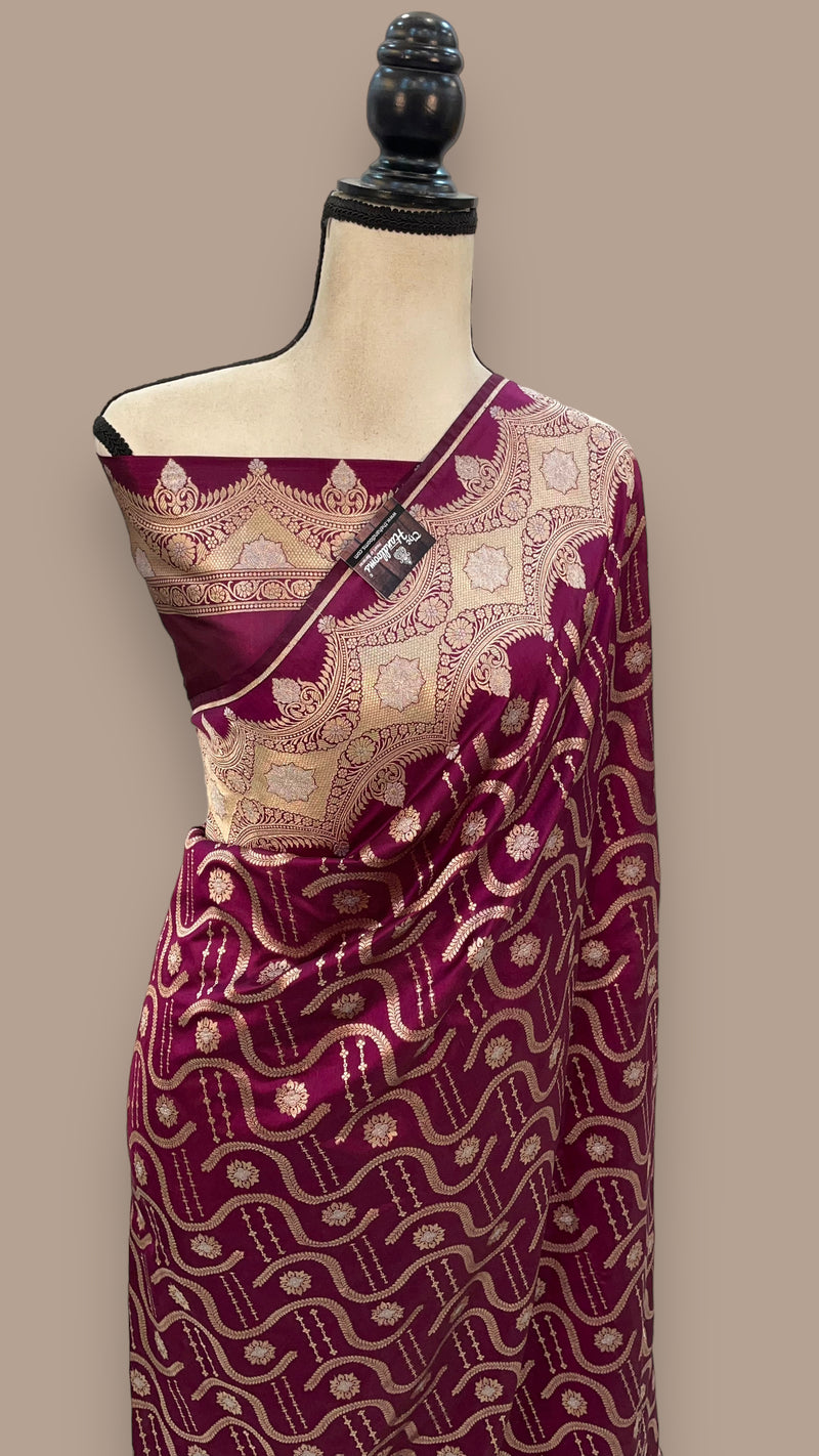 Pure Katan Silk Banarasi Handloom Saree - All over Sona Roopa Jaal work - The Handlooms