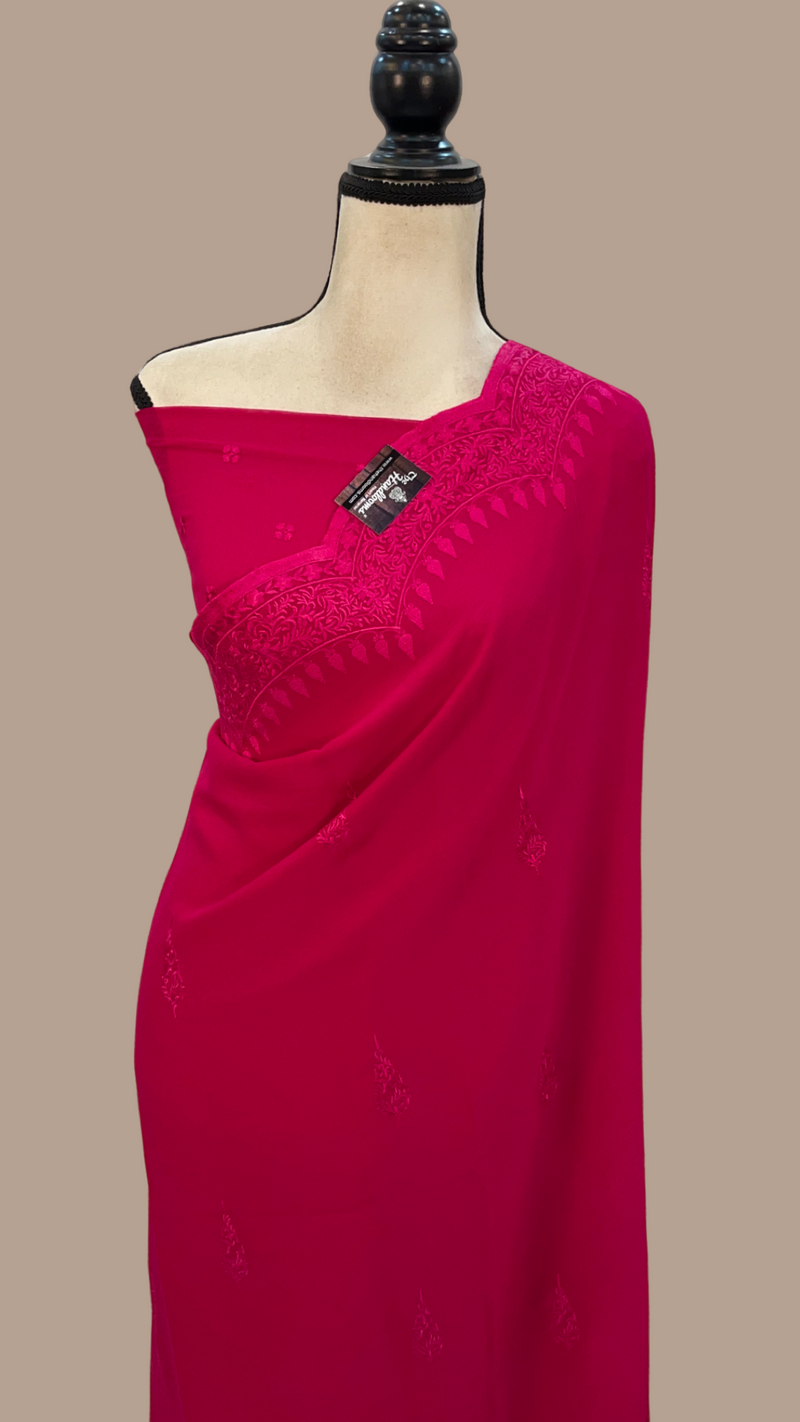 Pure Georgette Chikankari Handloom Banarasi Saree - The Handlooms