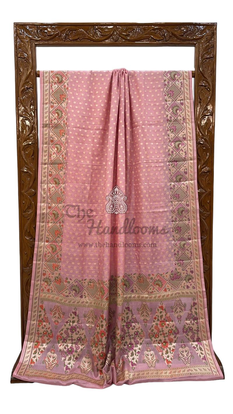 Onion Pink Pure Tussar Silk Handloom Banarasi Saree - The Handlooms