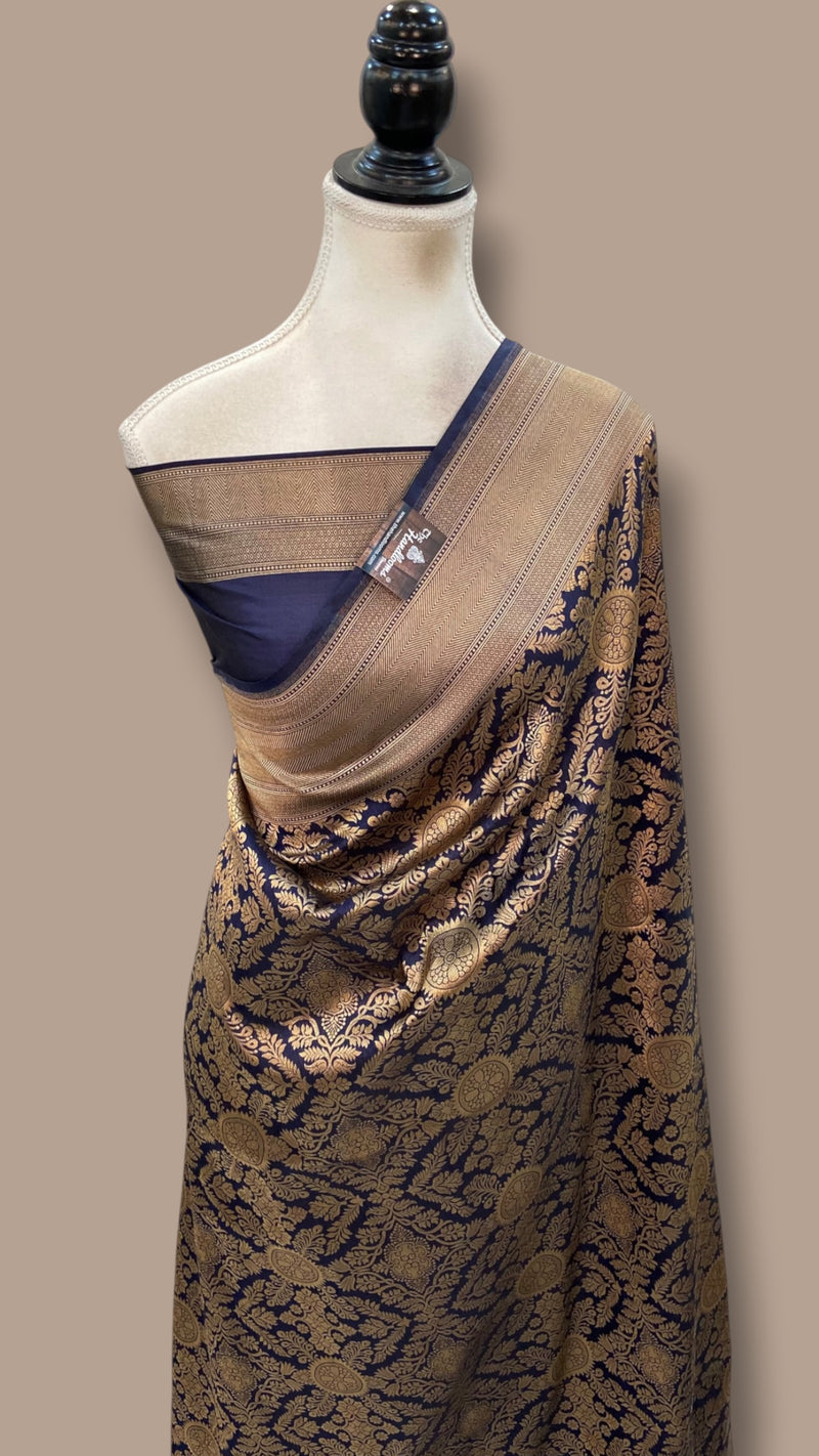 Tamannaah Bhatia Navy Blue Pure Katan Silk Banarasi Handloom Saree - Tanchui Brocade