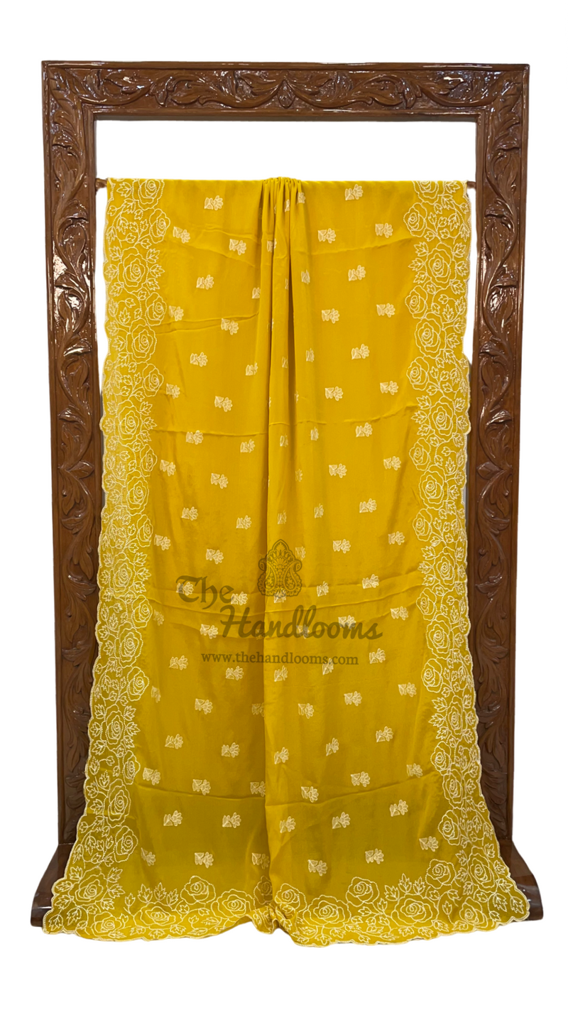 Pure Georgette Chikankari Handloom Banarasi Saree - The Handlooms