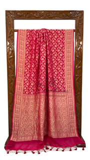 Hot Pink Pure Khaddi Georgette Banarasi Saree -  Gold zari - The Handlooms