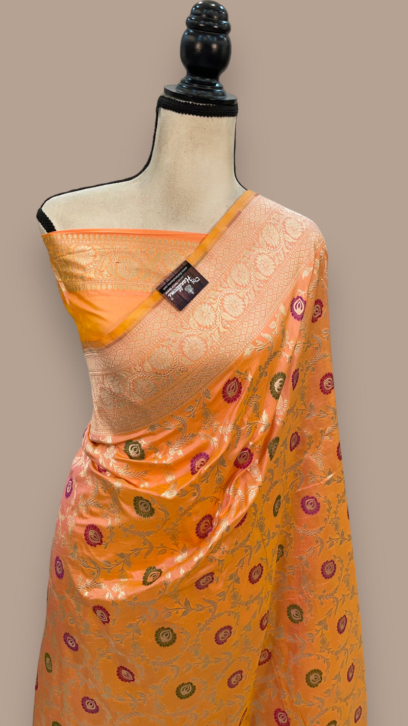 Pure Katan Silk Banarasi Handloom Saree - All over Jaal work with Meenakari - The Handlooms