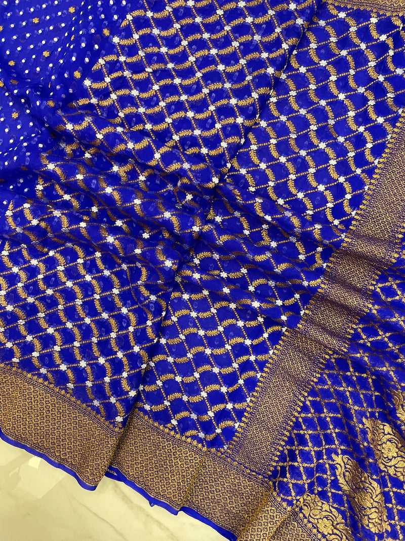 Khaddi Georgette Banarasi Saree -  Antique Roopa zari - The Handlooms