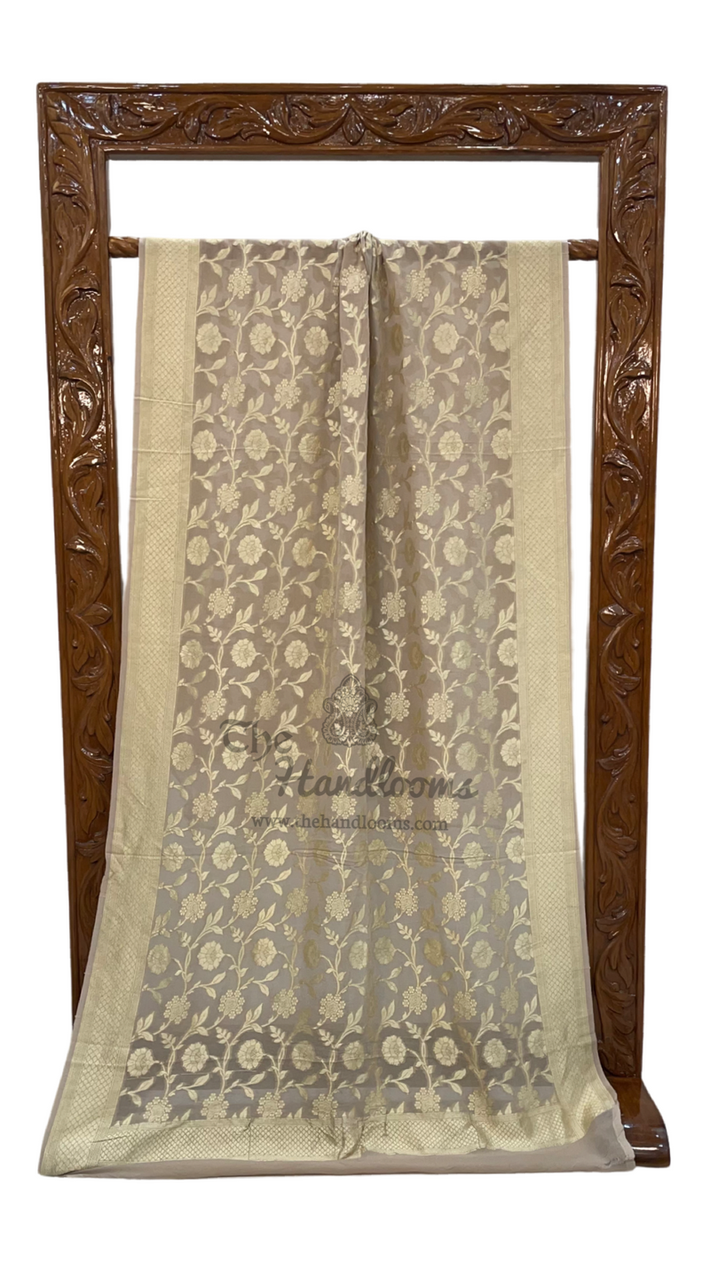 Pure Khaddi Georgette Dupatta - water zari - The Handlooms