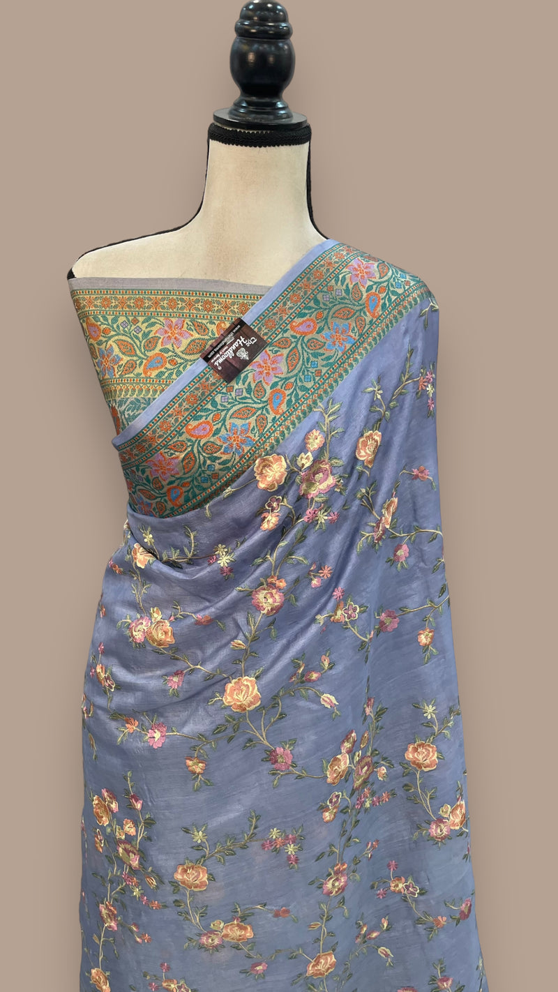 Tussar Silk Handloom Banarasi Saree With Chikankari - The Handlooms