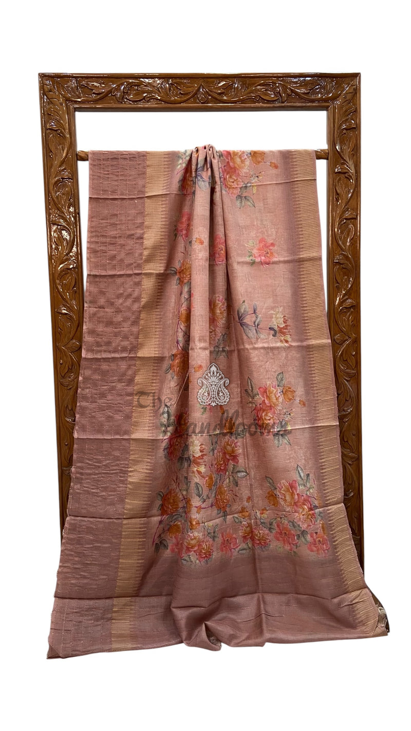 Pure Tussar Silk Handloom Banarasi Saree With Digital Print