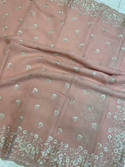 Pure Georgette Chikankari Handloom Banarasi Saree - The Handlooms