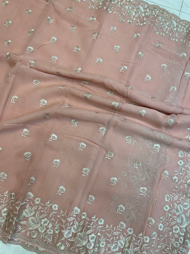 Pure Georgette Chikankari Handloom Banarasi Saree - The Handlooms