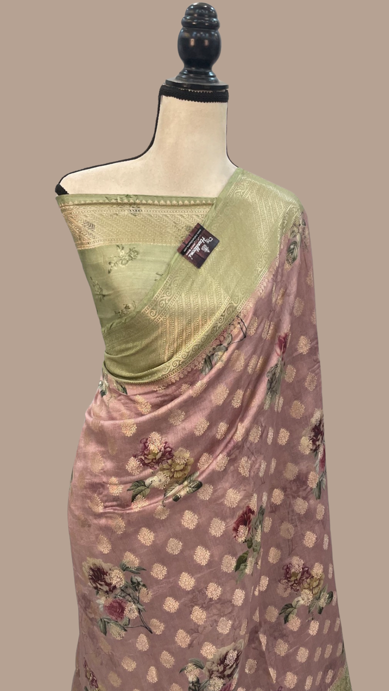 Pure Chiniya Silk Digital Print Handloom Banarasi Saree - The Handlooms