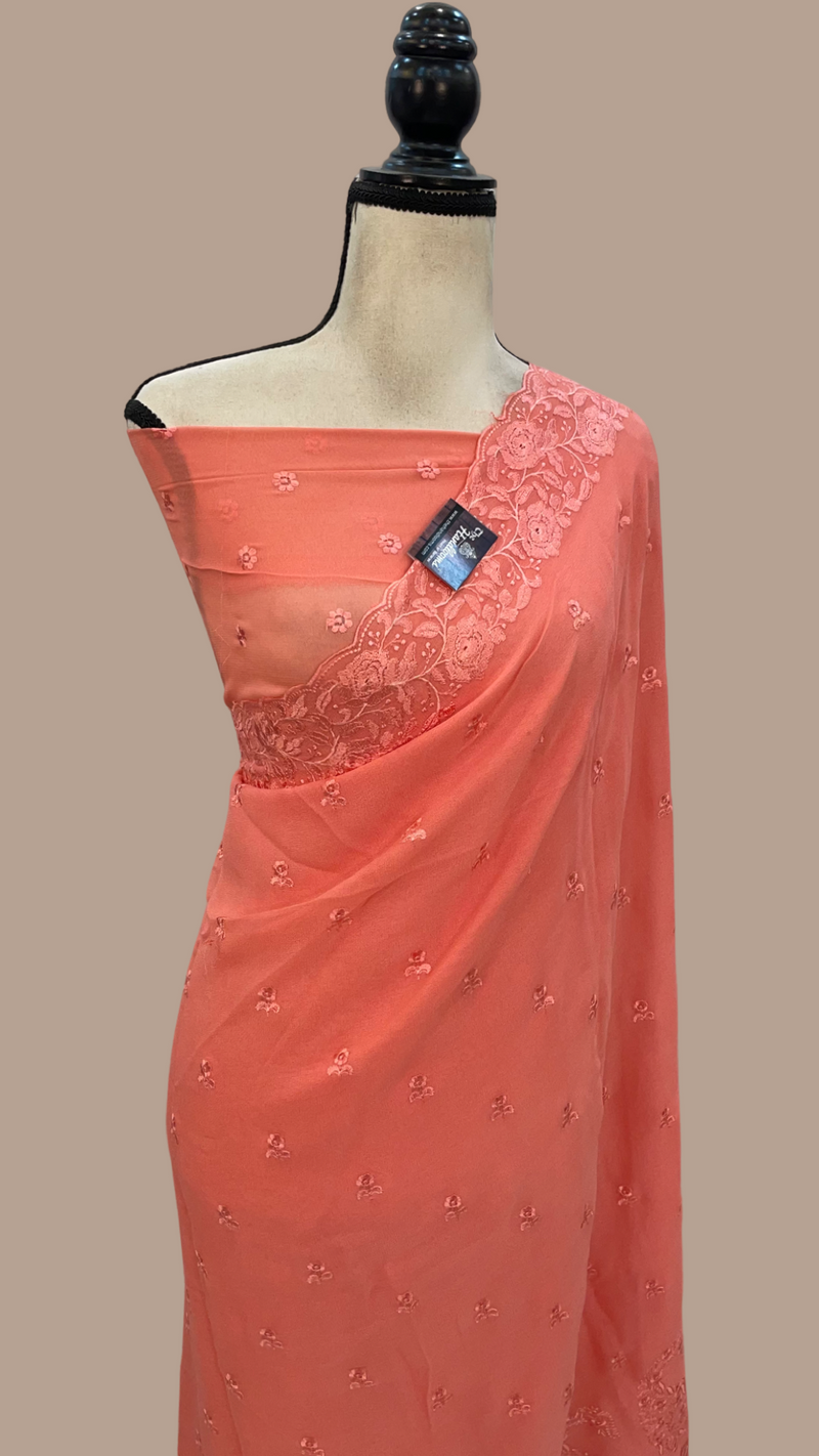 Pure Georgette Chikankari Handloom Banarasi Saree - The Handlooms