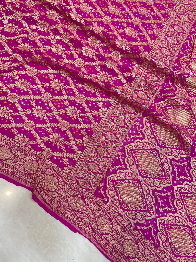 Pure Georgette Banarasi Bandhej Handloom Saree - The Handlooms