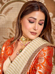 Hina Khan in Pure Kora Tissue Handloom Banarasi Saree With Lace - The Handlooms
