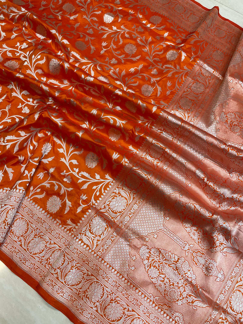 Pure Katan Silk Banarasi Handloom Saree - All Over Jaal Work - The Handlooms