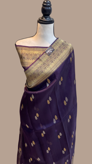 Pure Kora Handloom Banarasi Saree - Sona Roopa Alfi Kadua Booti - The Handlooms