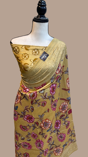 Pure Chanderi  Digital Print with Chikankari Handloom Banarasi Saree - The Handlooms