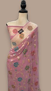 Khaddi Georgette Handloom Banarasi Saree - All over Jaal Work With Meenakari - The Handlooms