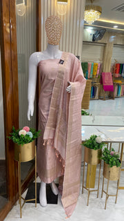 Onion Pink Pure Chiniya Silk Handlooms Banarasi Dress material - The Handlooms