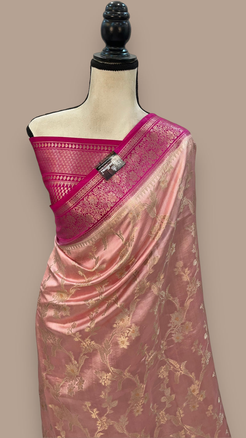 Pink Pure Mango Silk Banarasi Handloom Saree - The Handlooms
