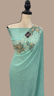 Pure Georgette Chikankari Handloom Banarasi Saree - The Handlooms