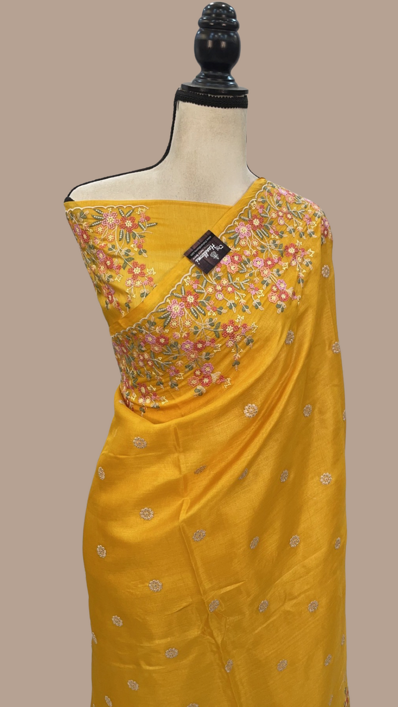 Tussar Silk Handloom Banarasi Saree With Chikankari - The Handlooms