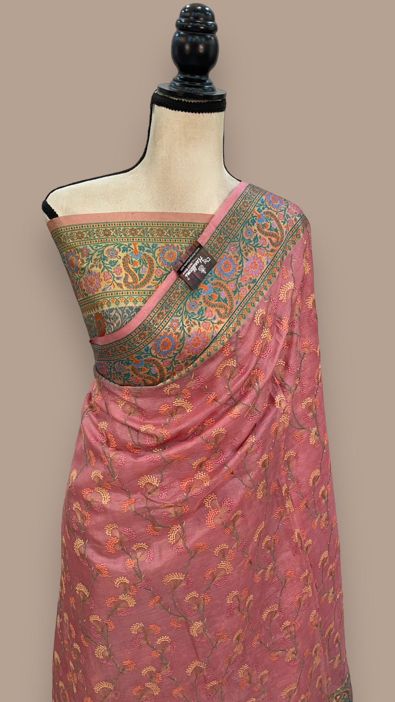 Tussar Silk Handloom Banarasi Saree With Chikankari - The Handlooms