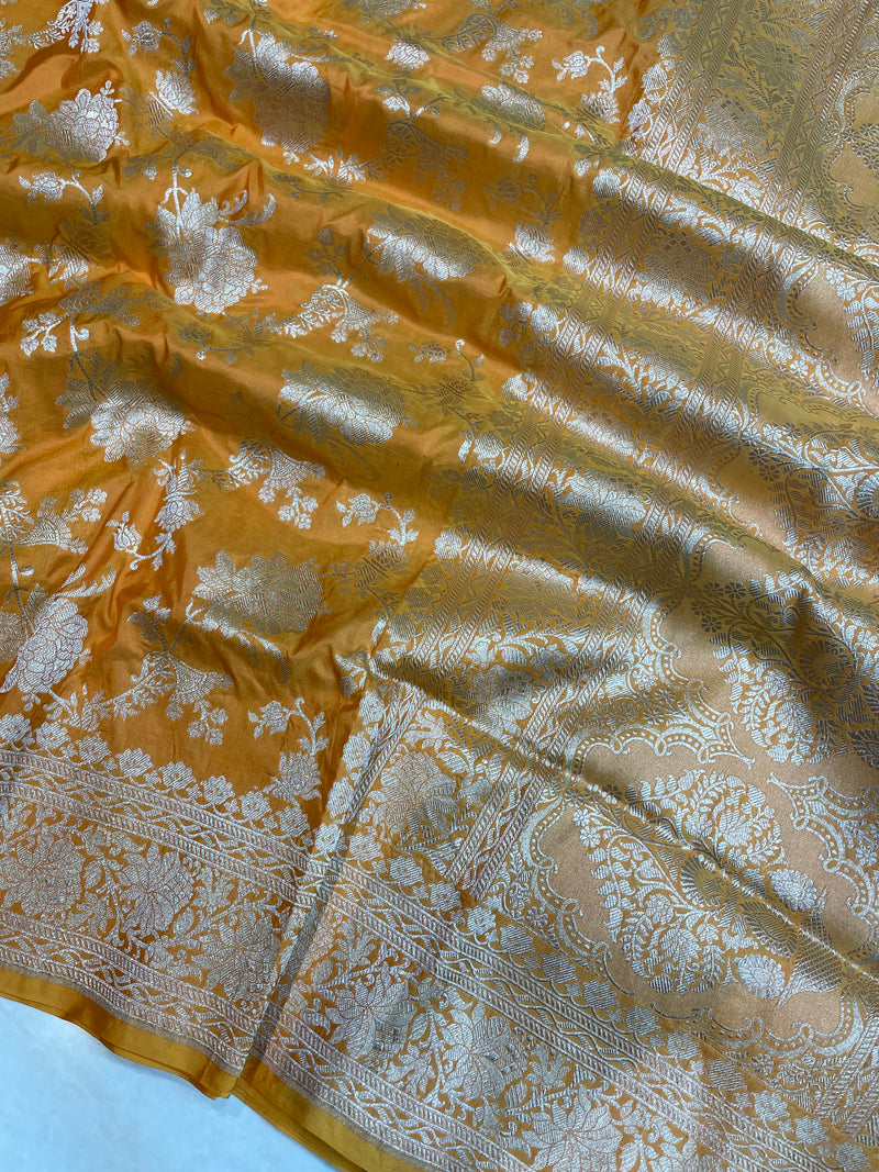 Pure Katan Silk Banarasi Handloom Saree - All Over Jaal Work - The Handlooms