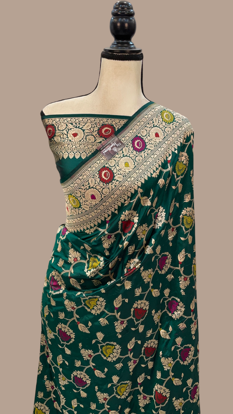 Pure Katan Silk Banarasi Handloom Saree - All over Jaal work with Meenakari - The Handlooms