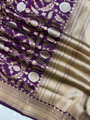 Pure Katan Silk Banarasi Handloom Saree - All over Sona Roopa Jaal work - The Handlooms