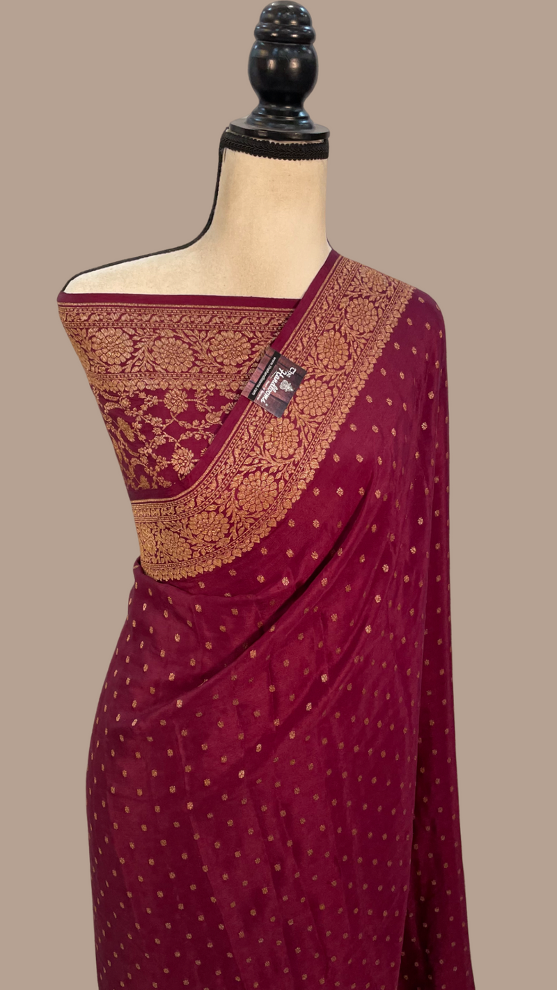 Pure Khaddi Crepe Georgette Banarasi Saree -  Antique zari - The Handlooms
