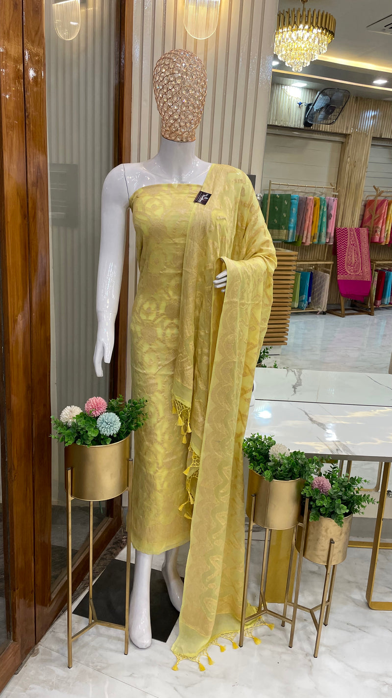 Pure Chiffon Khaddi Banarasi Dress material - The Handlooms