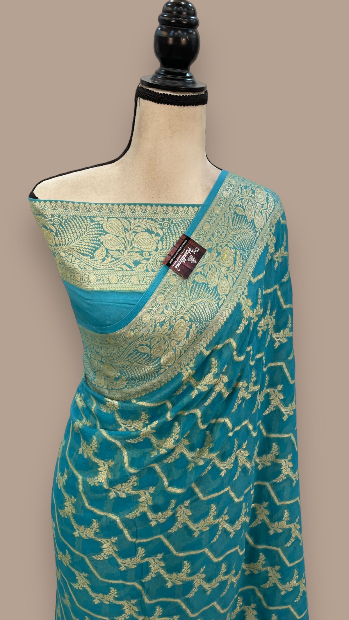BNM103 - Pure Khaddi Banarasi Chiffon saree with Minakari Zari work. Comes with Stitiched Blouse.
