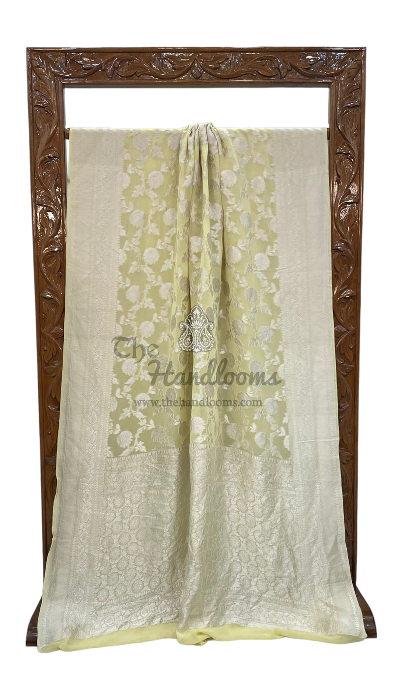 Khaddi Georgette Banarasi Saree with all silver zari jaal work - The Handlooms