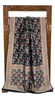 Black Pure Katan Silk Banarasi Handloom Saree - All over Jaal work with Meenakari - The Handlooms